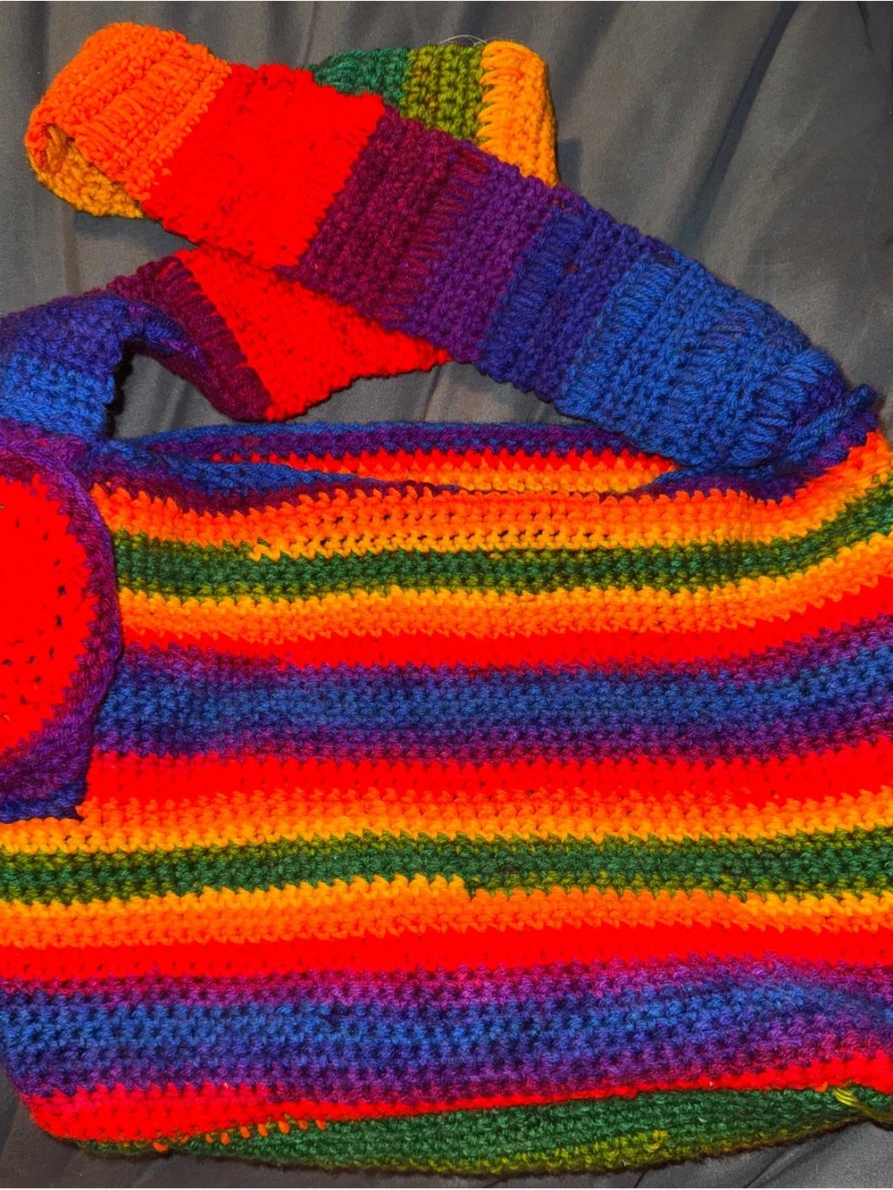 Handmade Rainbow Crochet Shoulder Bag - Bright Multicolor (Handmade by me)